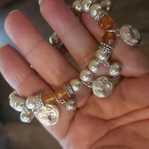 Silver and Orange Pawprints Beaded Bracelet